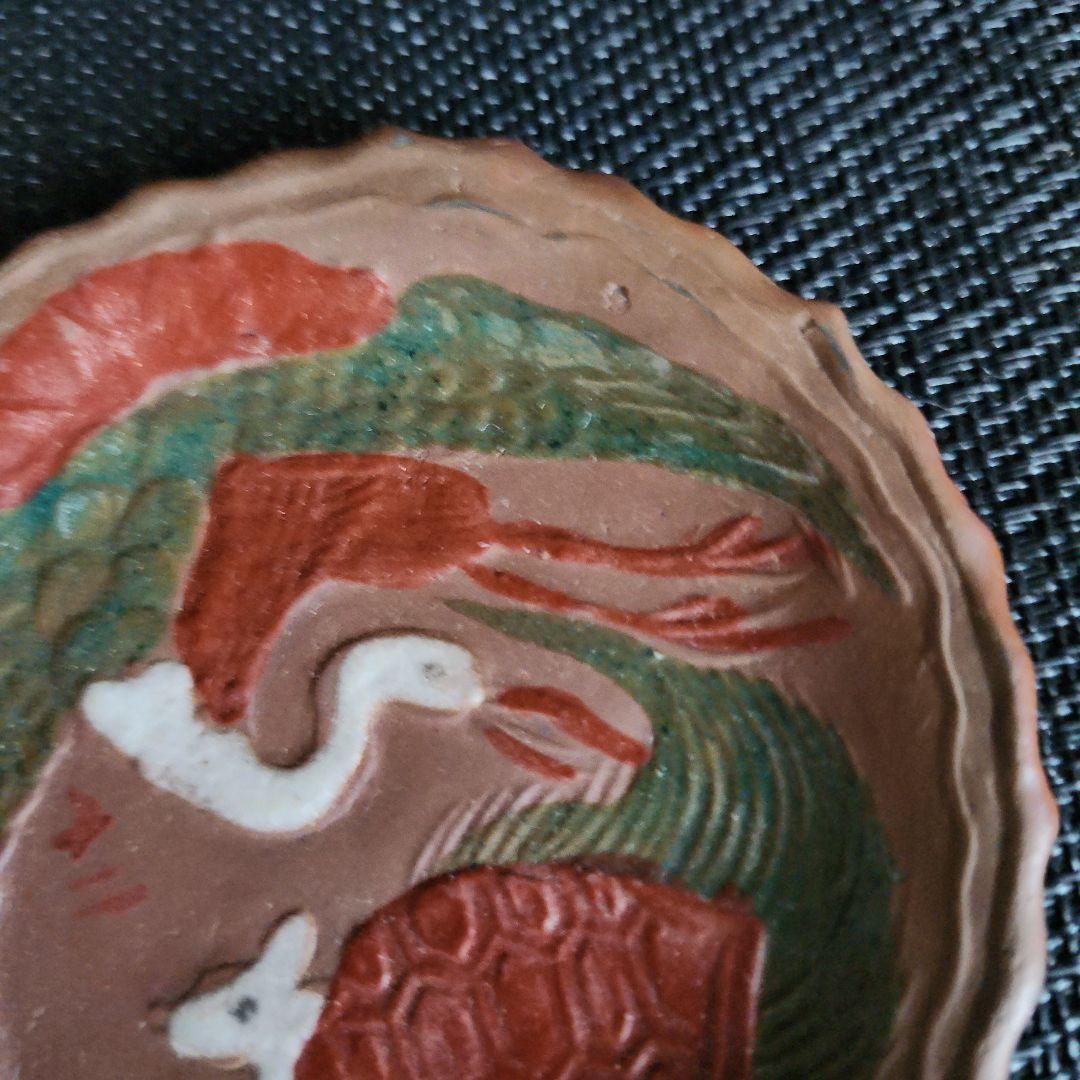 -73\y12 　専用となりました　皿 　備前焼　煎餅皿　鶴　亀