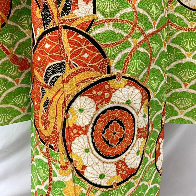 601ag28□七五三 七歳 女児 着物&袋帯 鼓 青海波に梅□状態良好