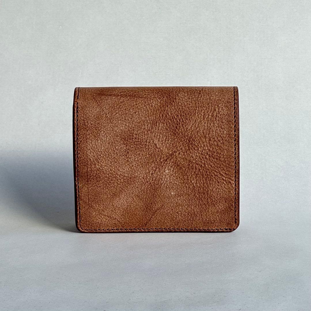 アラスカレザー 二つ折りミニ財布 ブラウン×ヌメ革 ハンドメイド 本革ウォレット