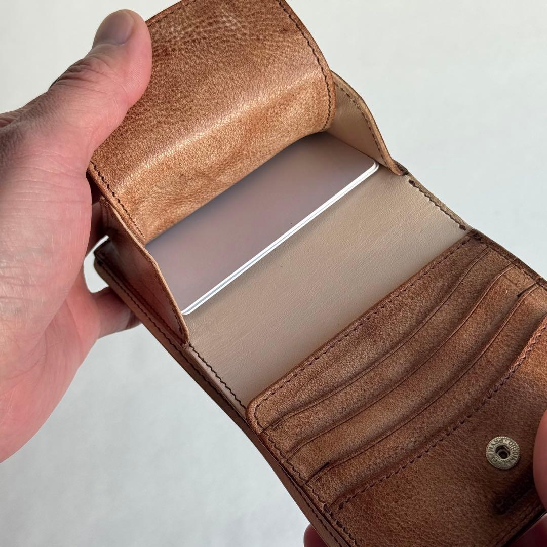 アラスカレザー 二つ折りミニ財布 ブラウン×ヌメ革 ハンドメイド 本革ウォレット