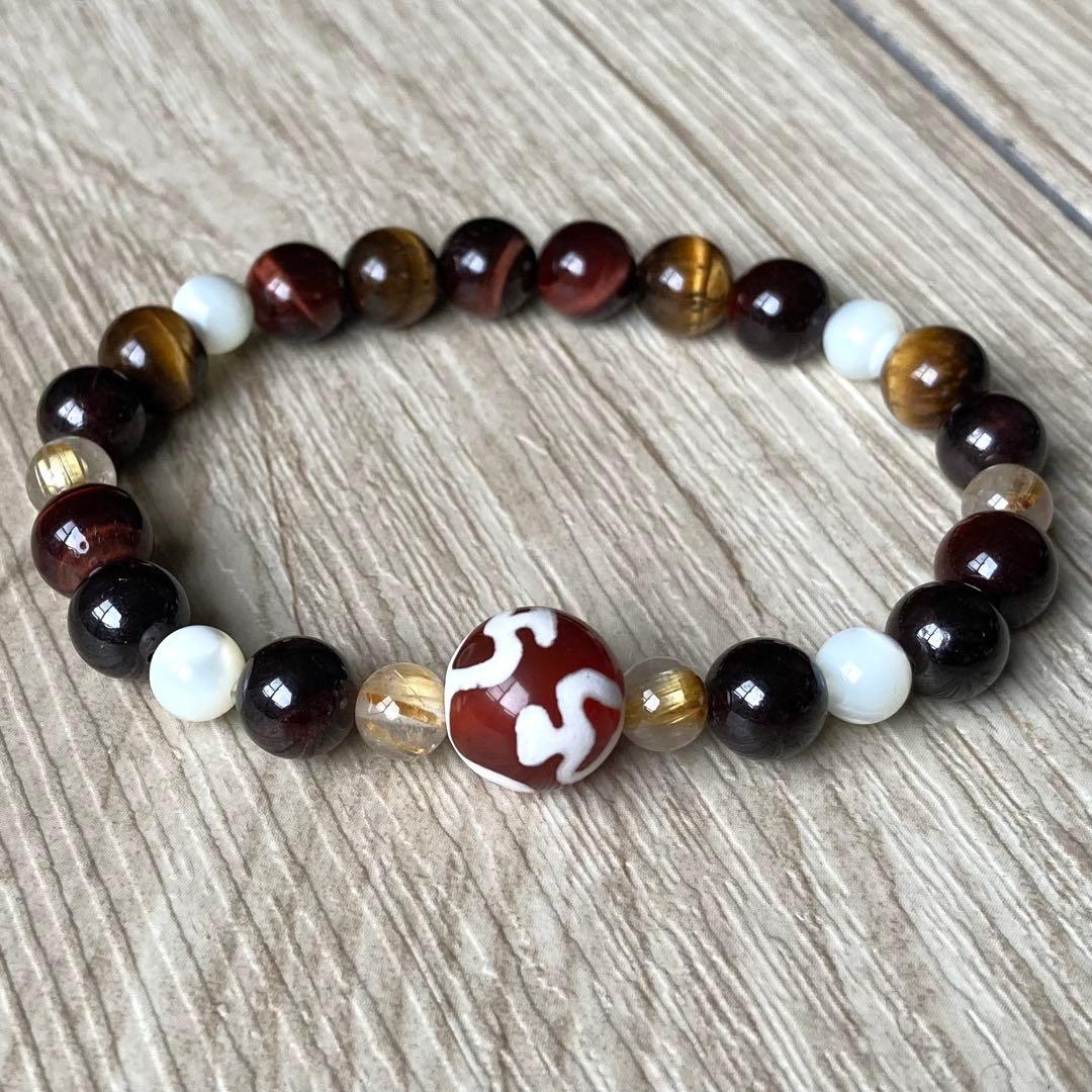 様々な運を上げてくれるお守り/寳瓶天珠・タイガーアイ・他/パワーストーンブレス