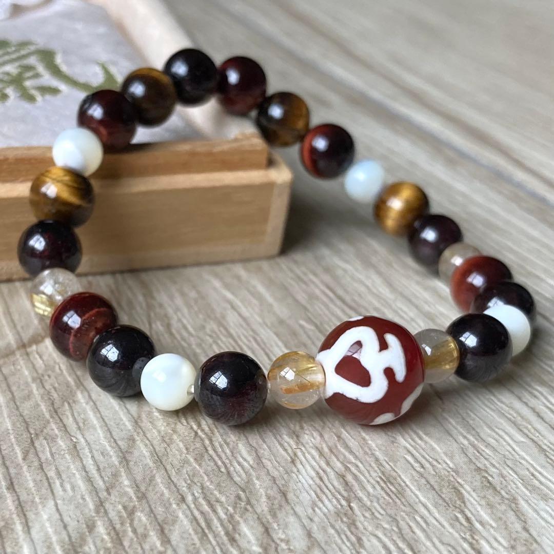 様々な運を上げてくれるお守り/寳瓶天珠・タイガーアイ・他/パワーストーンブレス