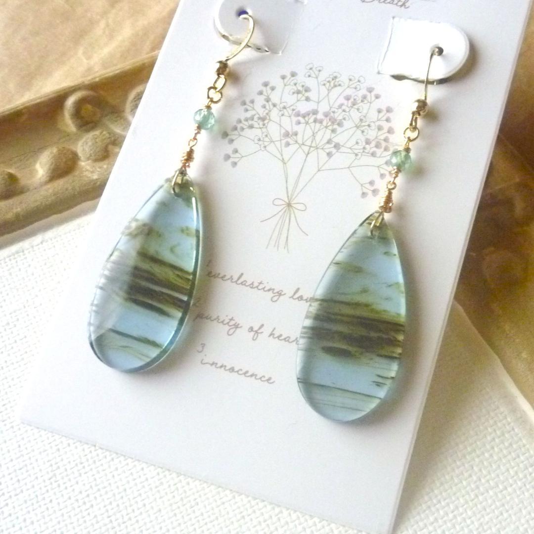 skygray様＊14kgf/天然ガラスブルーオブシディアンのハンドメイドピアス