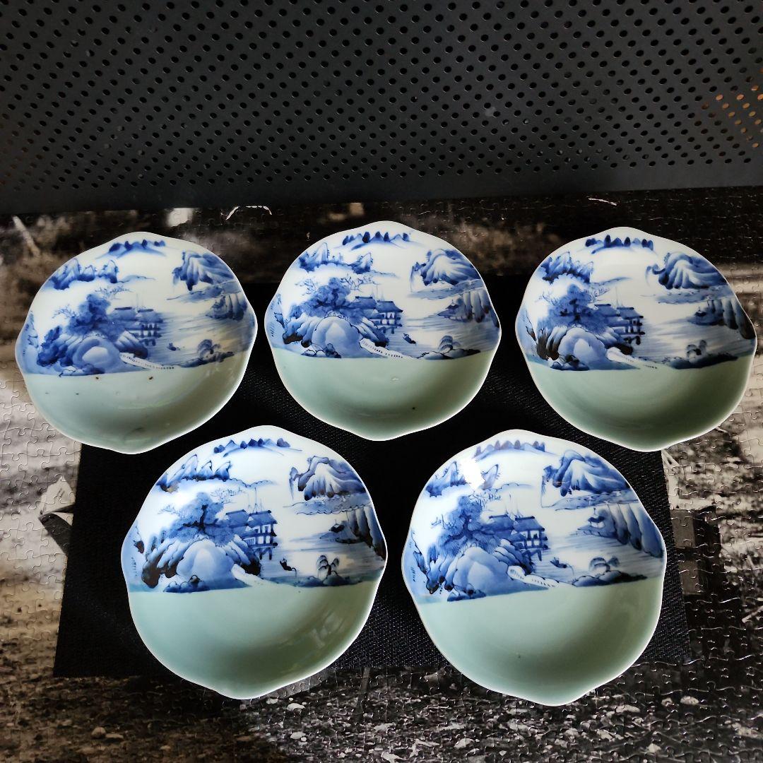 -32//w9　青磁　染付　掛け分け