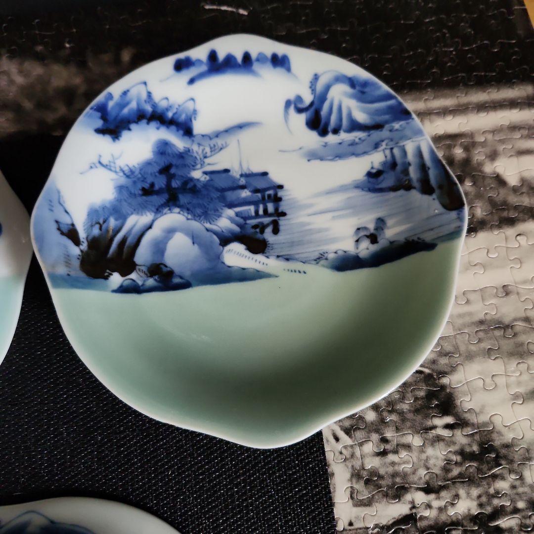 -32//w9　青磁　染付　掛け分け