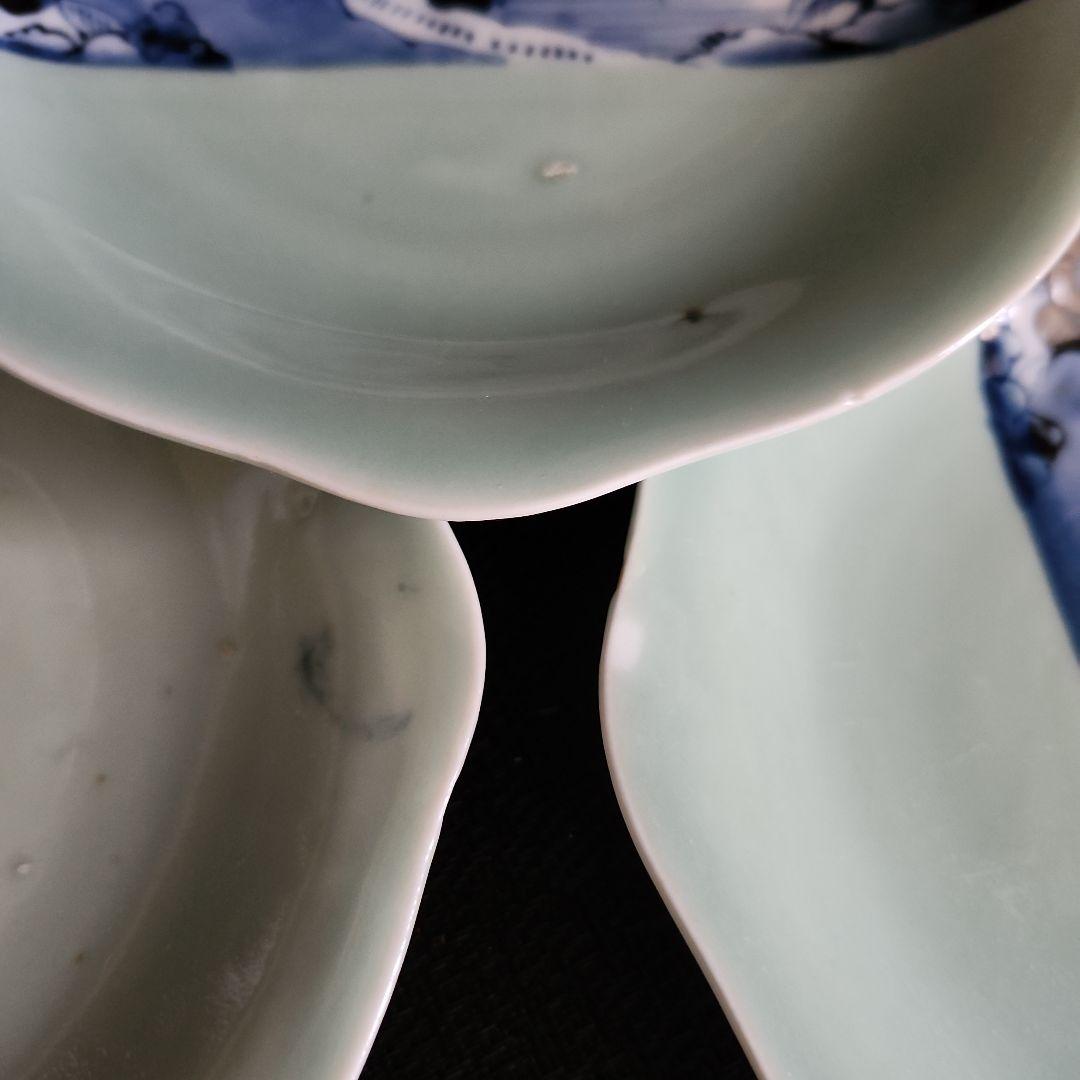 -32//w9　青磁　染付　掛け分け