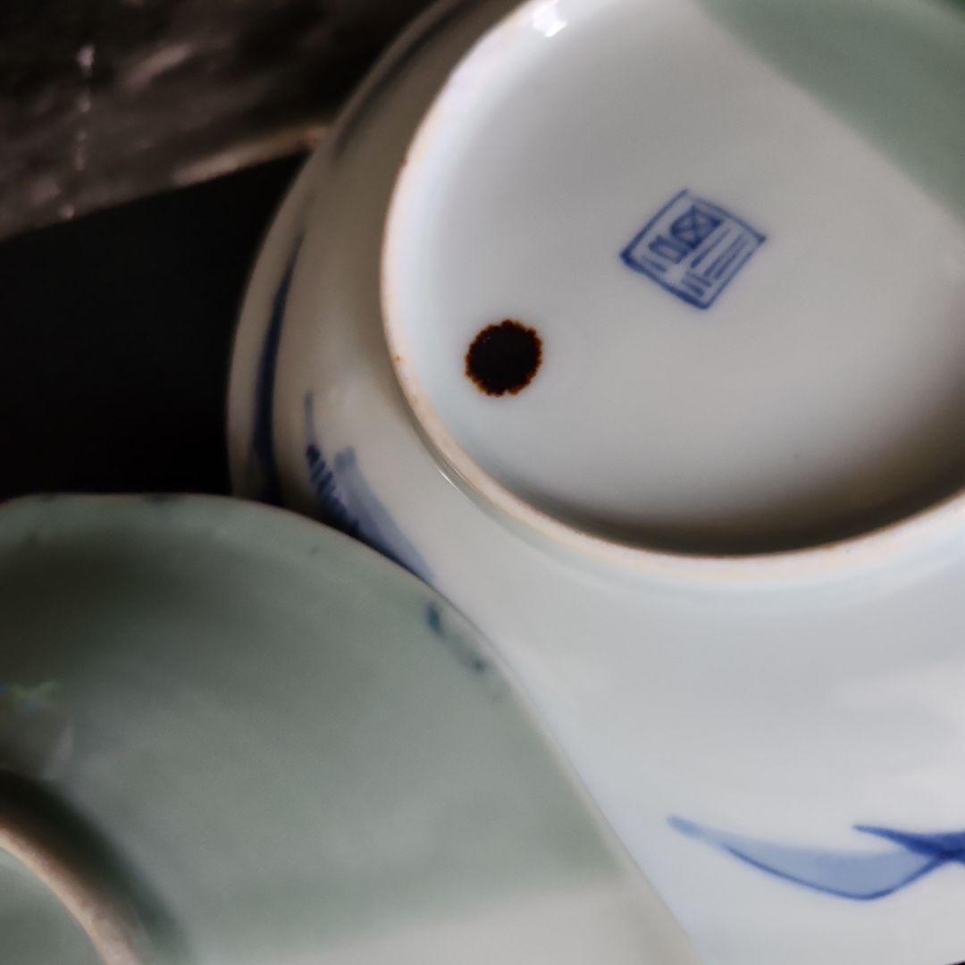 -32//w9　青磁　染付　掛け分け