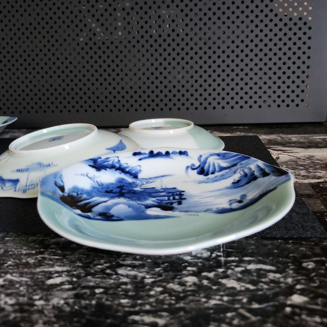 -32//w9　青磁　染付　掛け分け