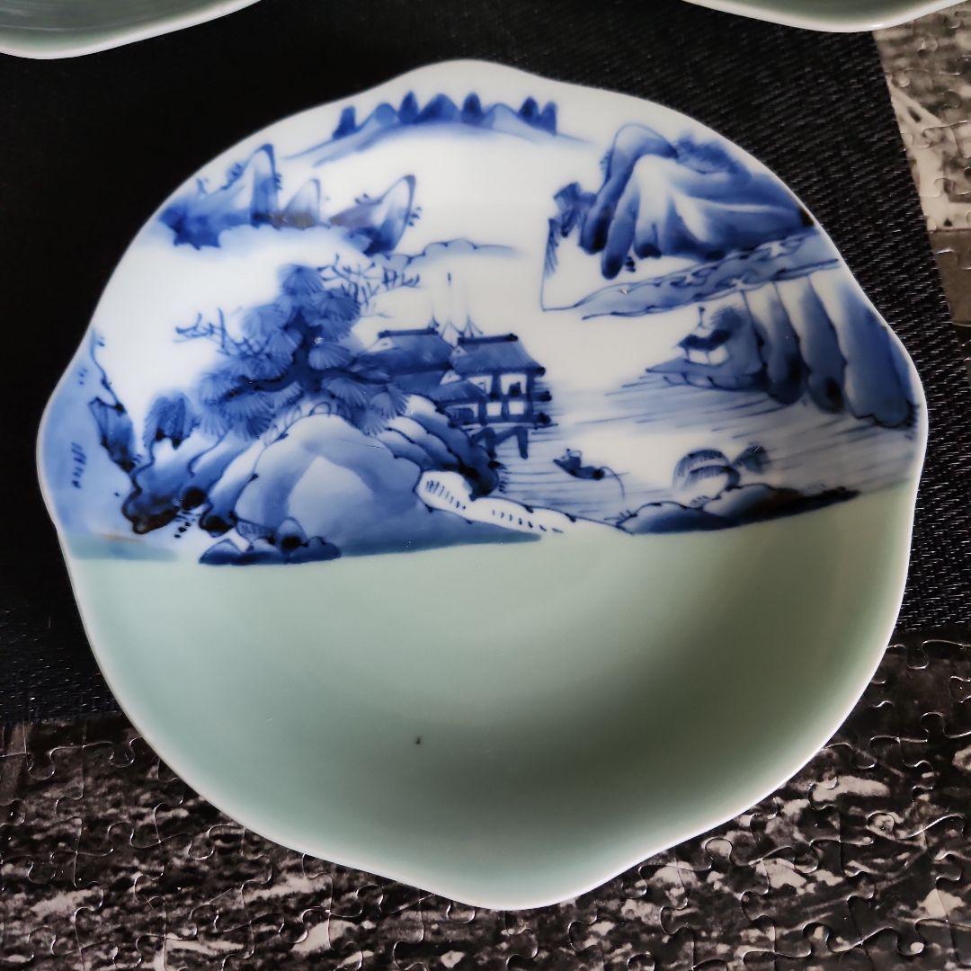 -32//w9　青磁　染付　掛け分け