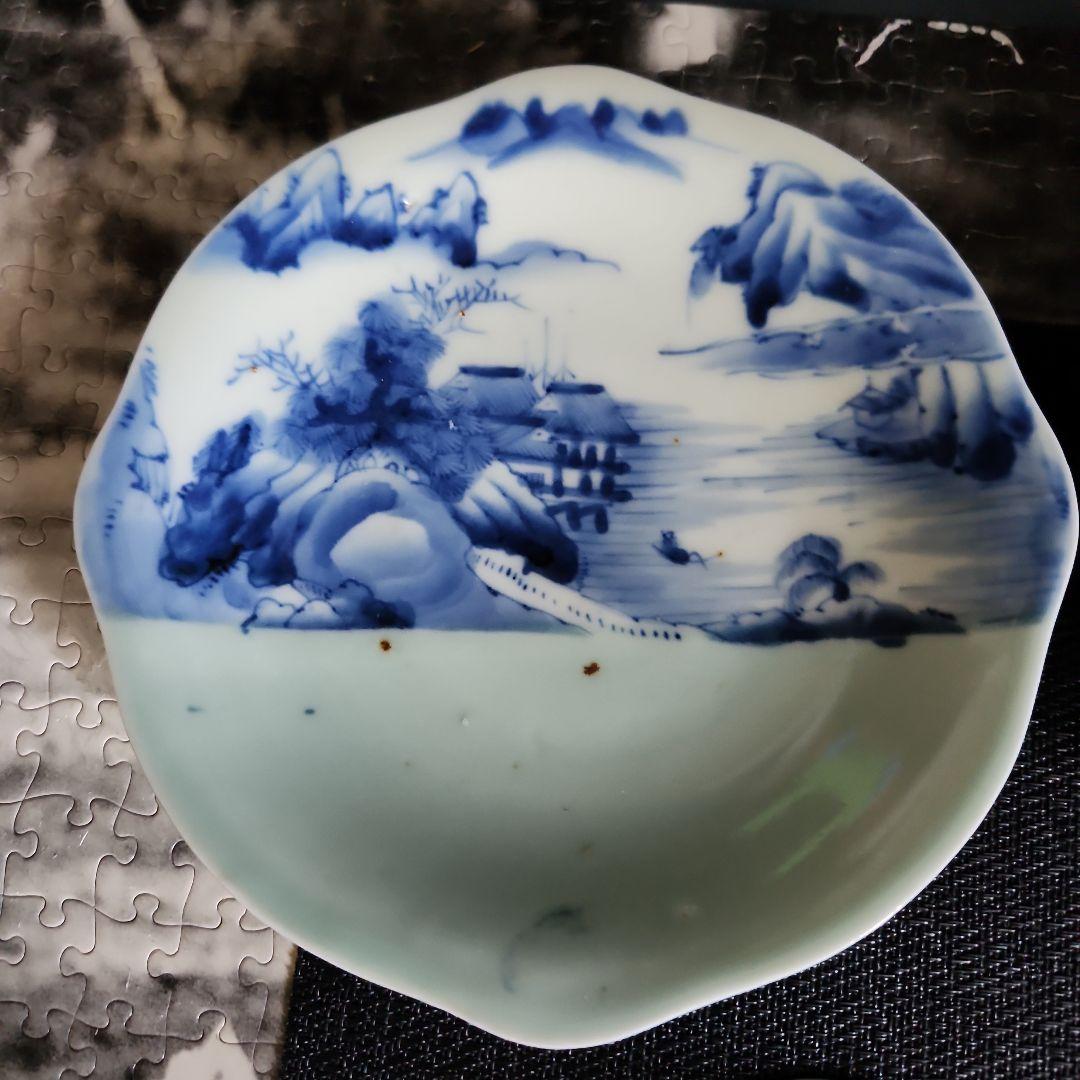 -32//w9　青磁　染付　掛け分け