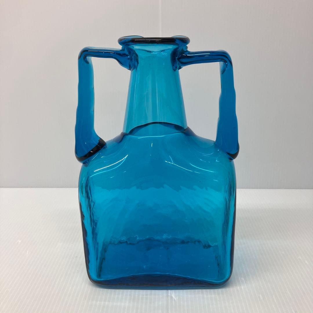 【倉敷ガラス】小谷眞三　ガラス花瓶　両手付花瓶　小谷ブルー　民藝