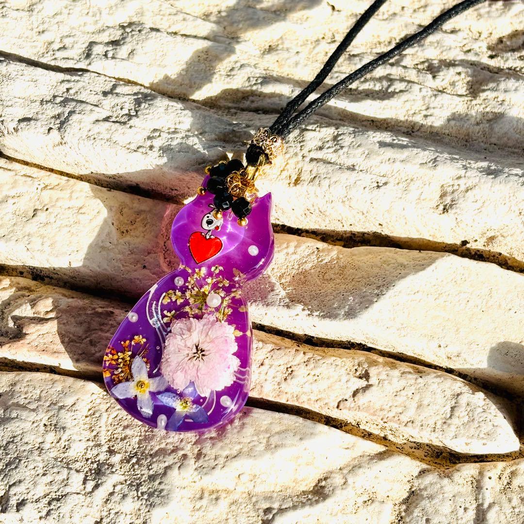 No.2035★ハンドメイド☆ニャンコ★フラワーレジンネックレス