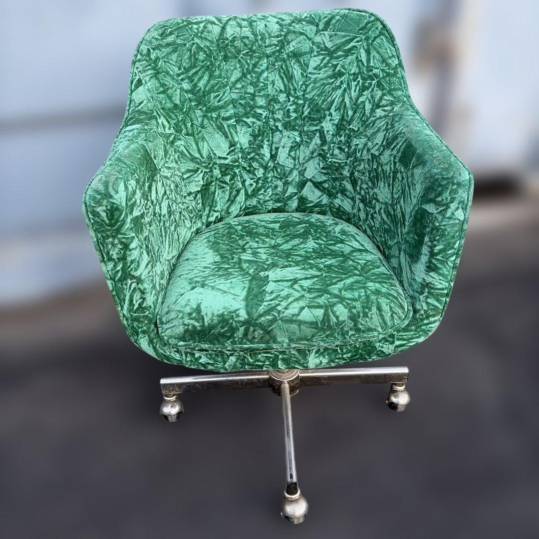 ベロア椅子　4脚有り　レトロ　昭和　希少　グリーン アームチェア ファブリック