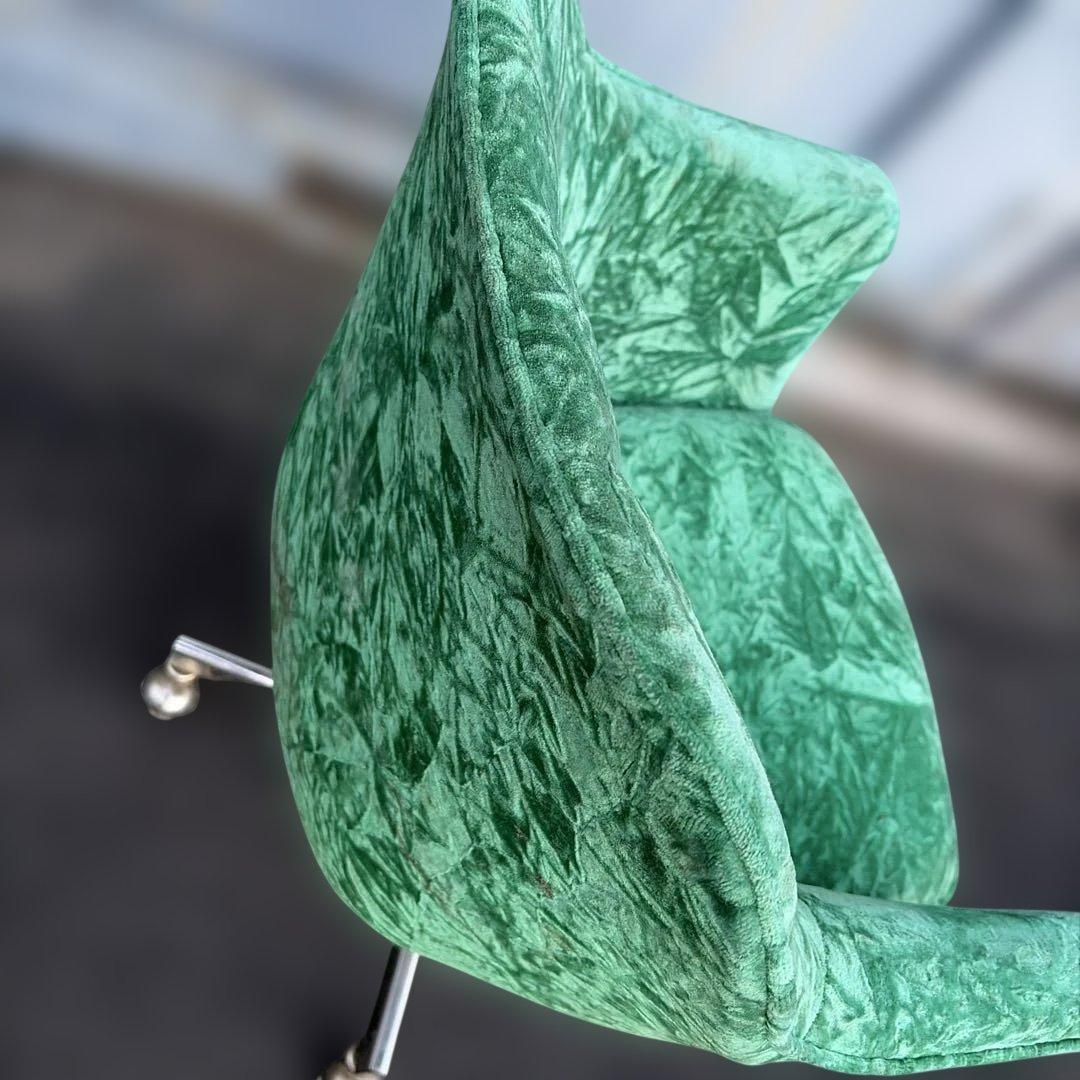 ベロア椅子　4脚有り　レトロ　昭和　希少　グリーン アームチェア ファブリック