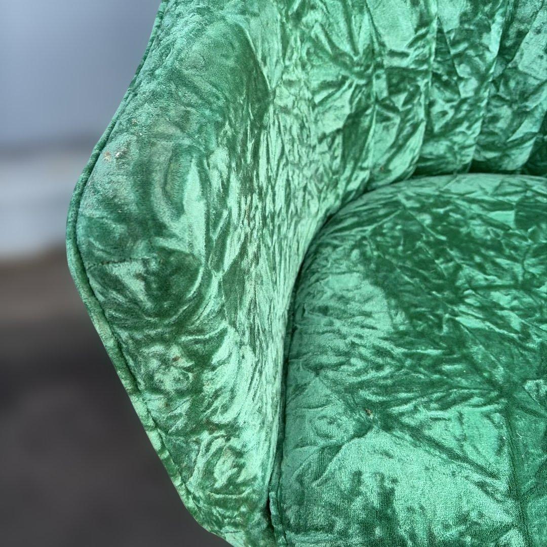 ベロア椅子　4脚有り　レトロ　昭和　希少　グリーン アームチェア ファブリック