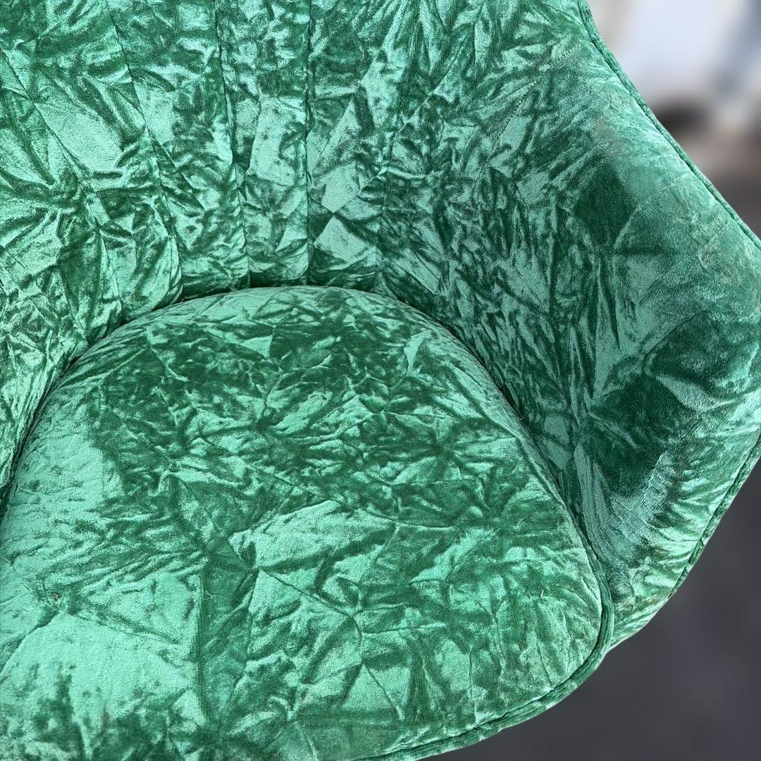 ベロア椅子　4脚有り　レトロ　昭和　希少　グリーン アームチェア ファブリック