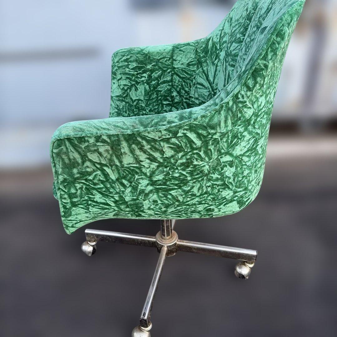 ベロア椅子　4脚有り　レトロ　昭和　希少　グリーン アームチェア ファブリック
