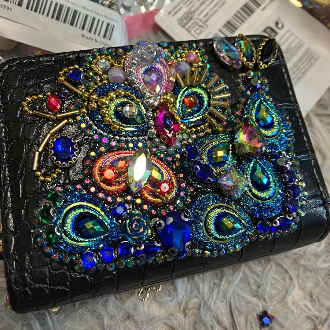 森の女王｜一点物 ハンドメイド ビジュー装飾 三つ折り財布 ダブルジッパー