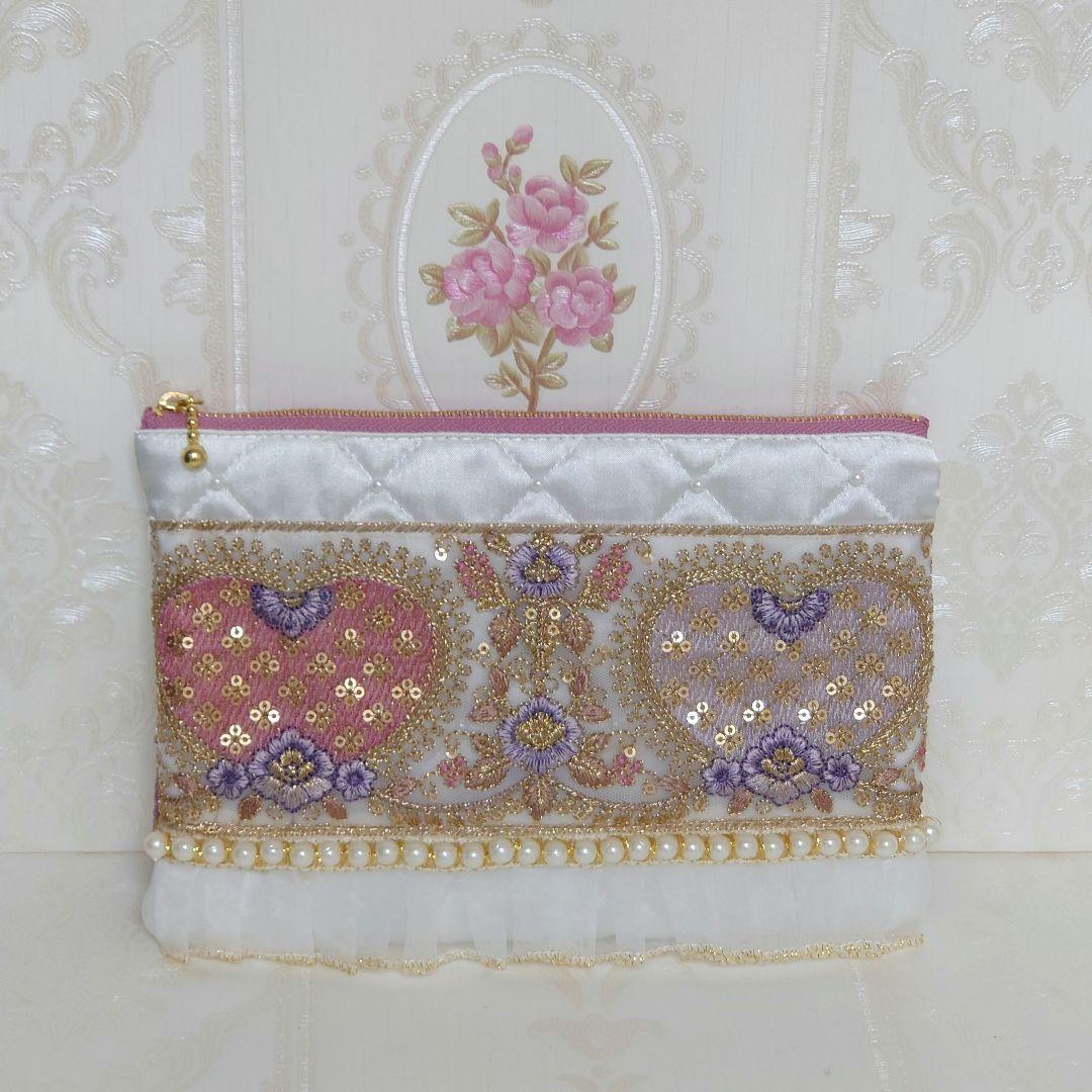ソラ様 インド刺繍リボン ハートポーチ ハンドメイド