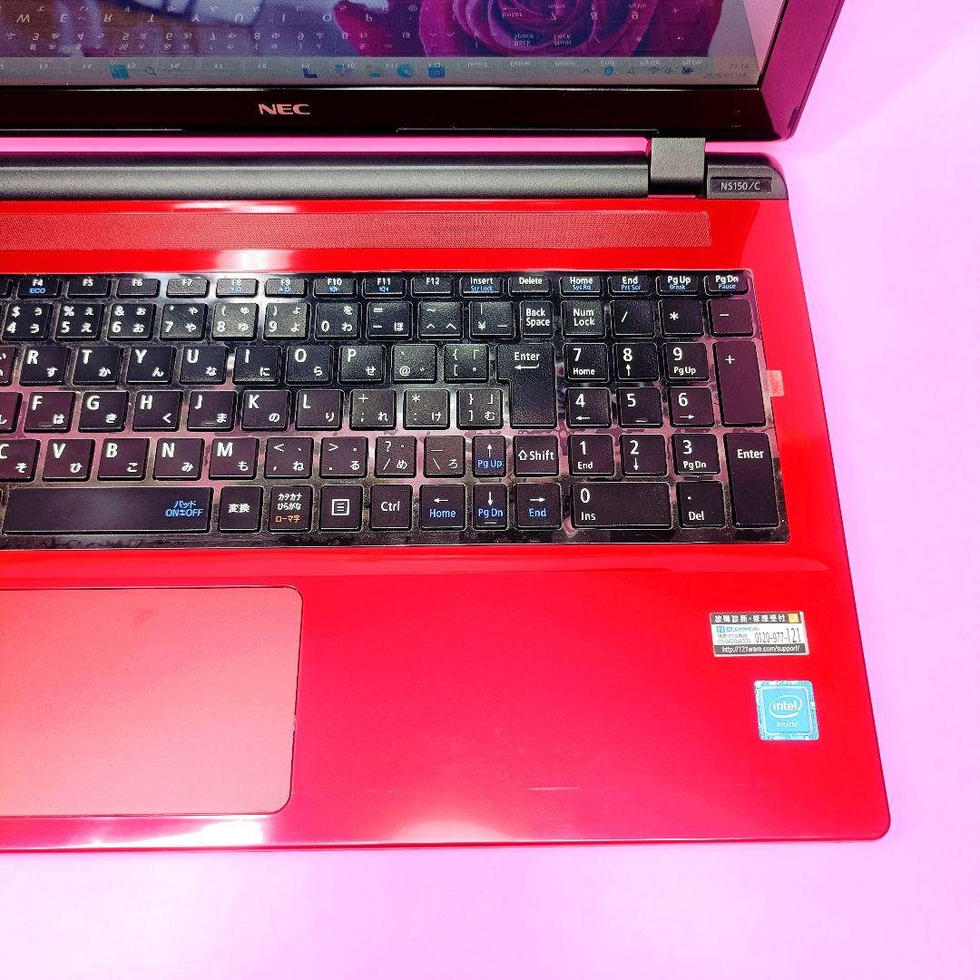 【お買い得】超大容量1TB✨カメラ付き赤ノートパソコン✨設定済✨データの整理に