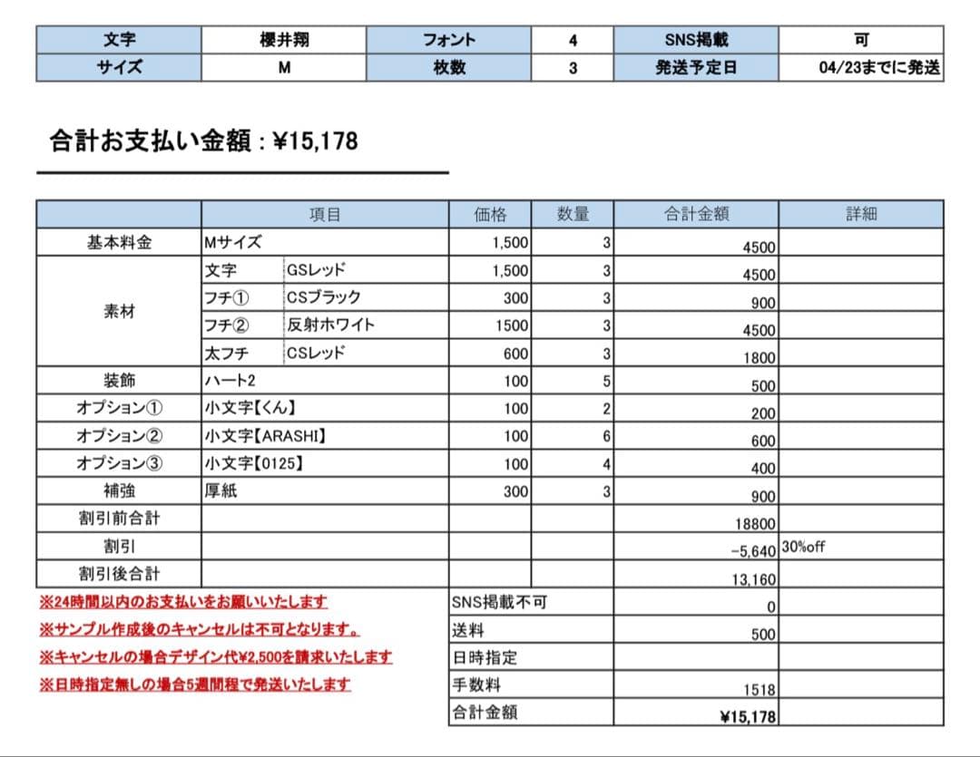 しおらい☆プロフ必読ページ♡ネームボード うちわ文字 連結文字 オーダー