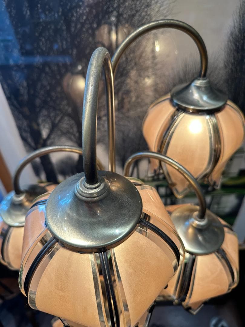 アンティーク調 5灯 フロアランプ ガラスシェード ビンテージ 全長170㎝