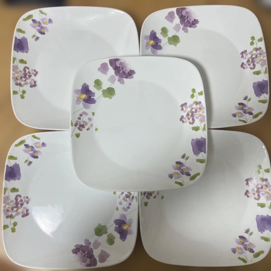新品★コレール バイオレットミスト スクエア大皿 26.5×26.5cm 5枚組