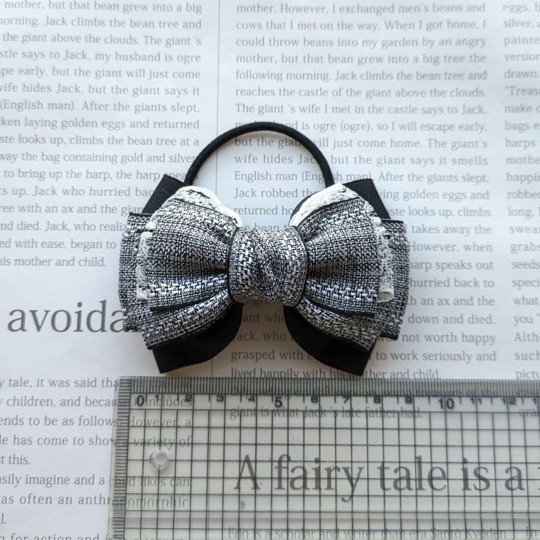 リボン　ヘアゴム♡レースがちらっと可愛い♡ブラック♡大きめ♡ハンドメイド