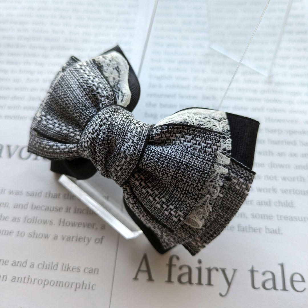 リボン　ヘアゴム♡レースがちらっと可愛い♡ブラック♡大きめ♡ハンドメイド