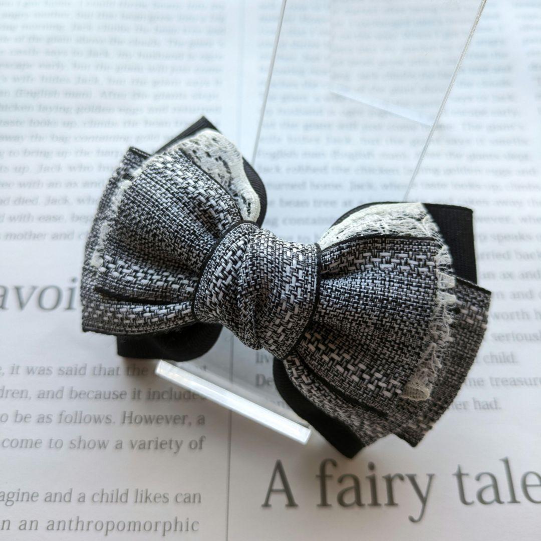 リボン　ヘアゴム♡レースがちらっと可愛い♡ブラック♡大きめ♡ハンドメイド