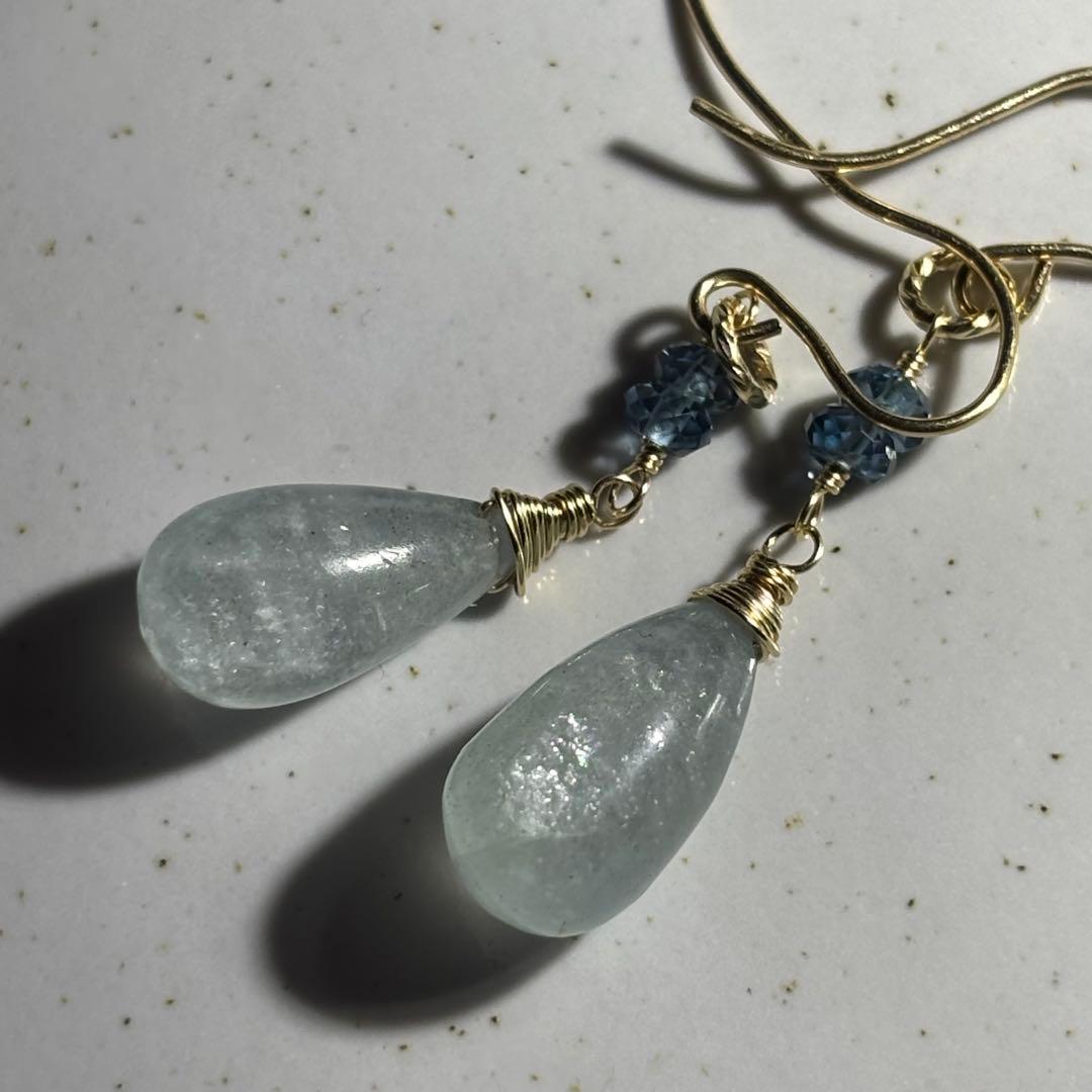 シンデレラアクアマリン＆ロンドンブルートパーズ✴︎14kgfピアスP321