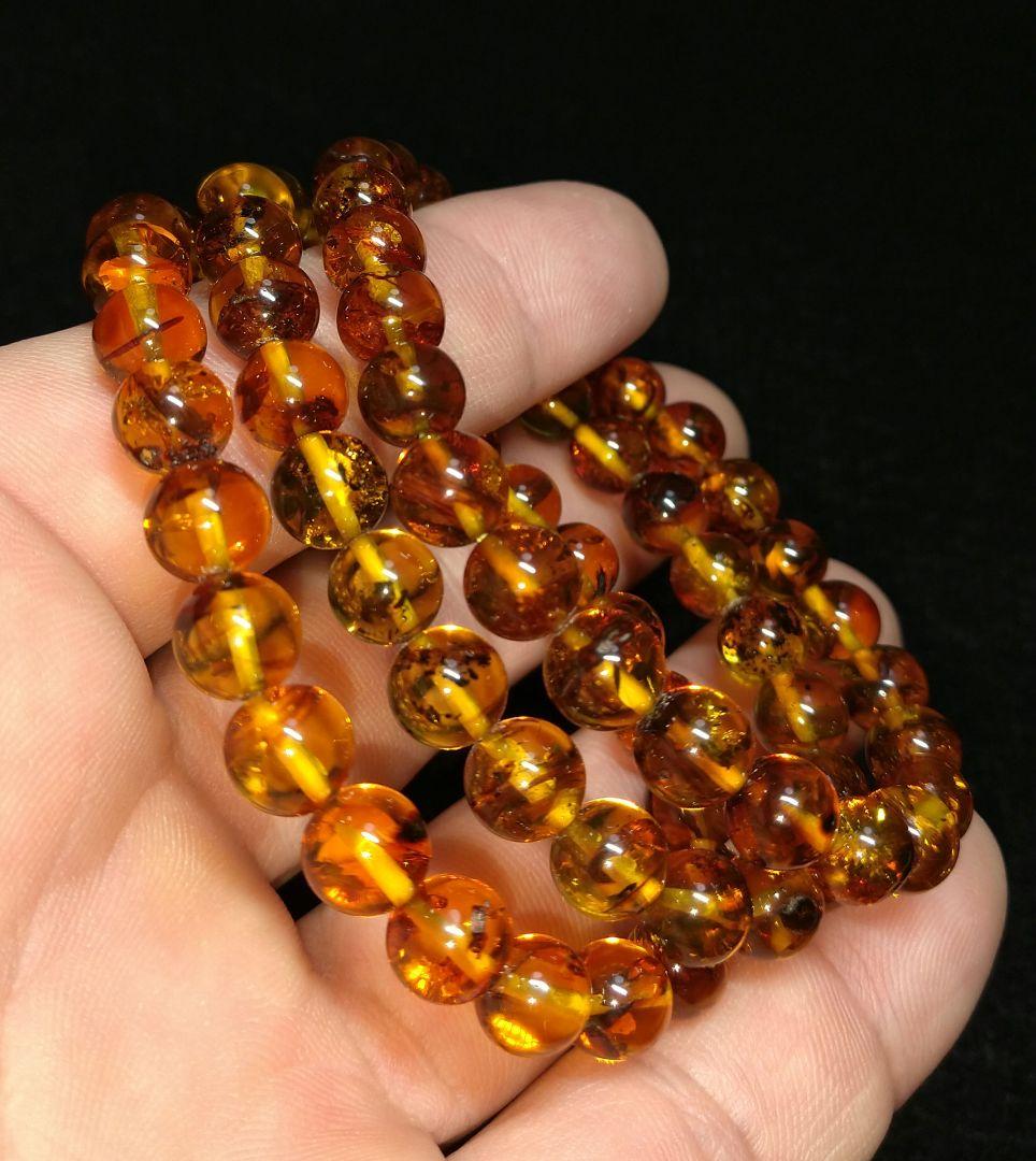 【高品質】フラワーアンバー《３本セット》７㎜　ブレスレット　希少　美品