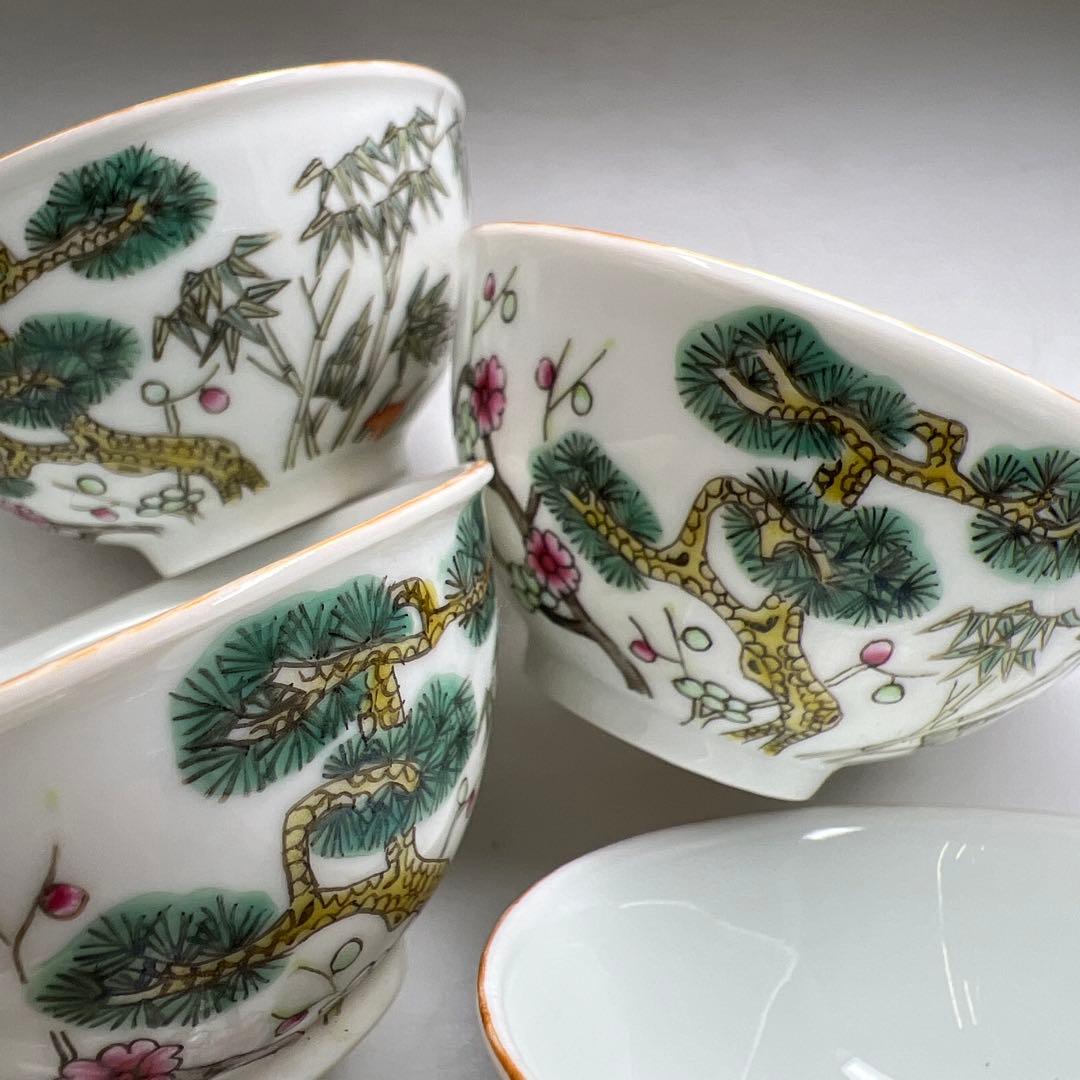 中国清時代　同治年製粉彩　煎茶碗5客　口径約6.5㎝　東Y7-0512②トヒチ