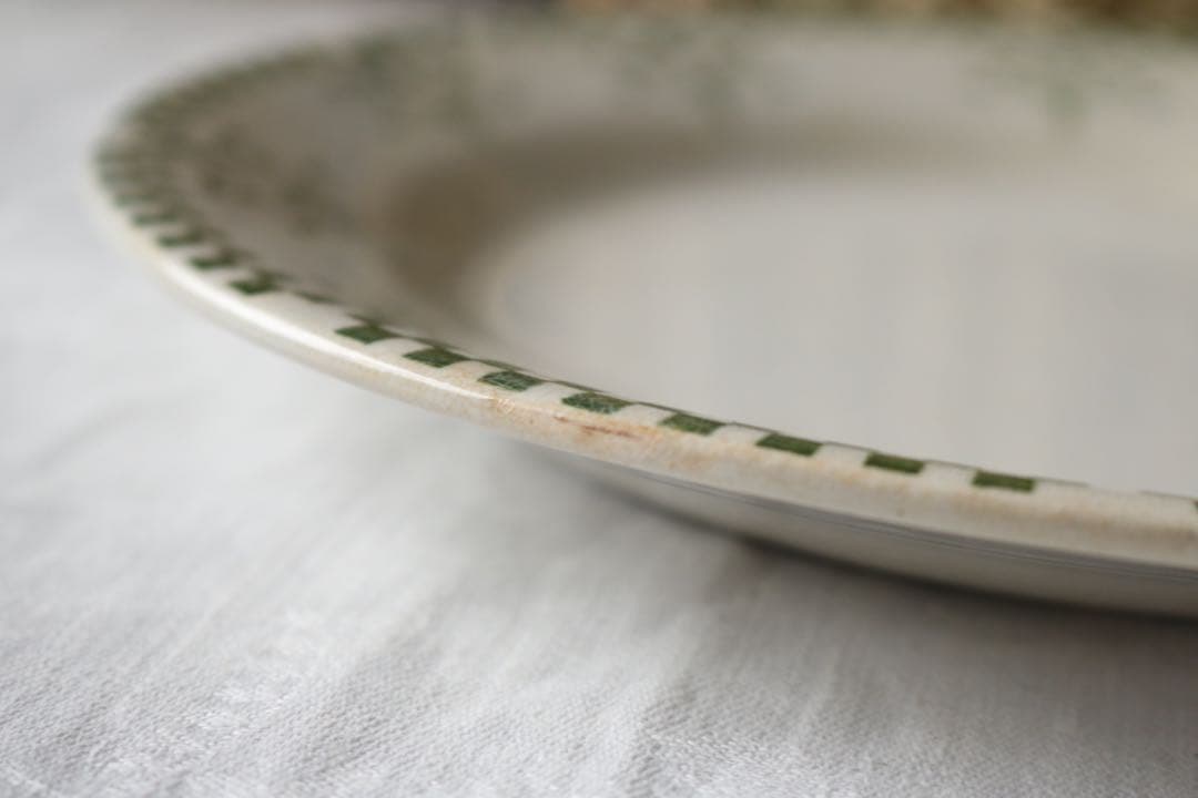 フランス　アンティーク　グリーン　ダミエ　creil montereau