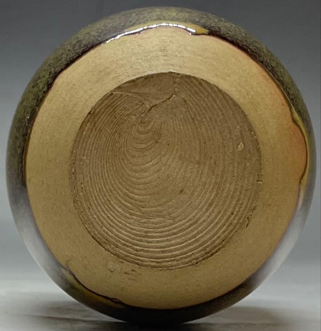 鬼丸雪山　高取　肩衝茶入　筑前小石原　仕覆　共箱(四方桟盛蓋) 　u722