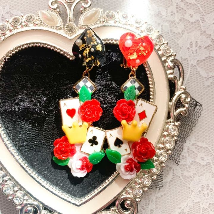 2.ハート＆スペード トランプと薔薇のピアス/イヤリング サージカルステンレス