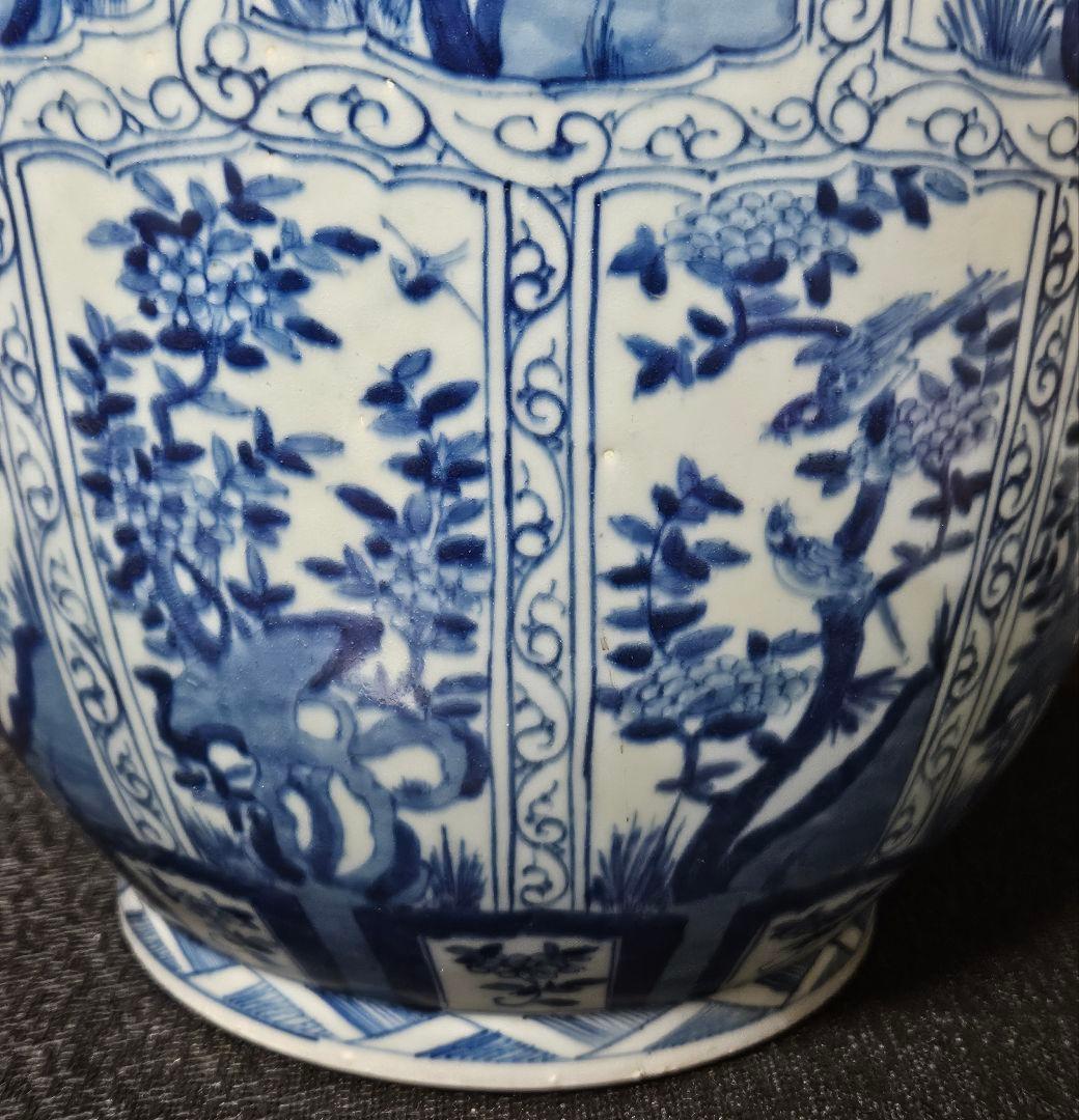 【専用ページ❗】中国古陶磁器　清朝清代　青華　鳥に草花図　高さ40.6cm　大壺