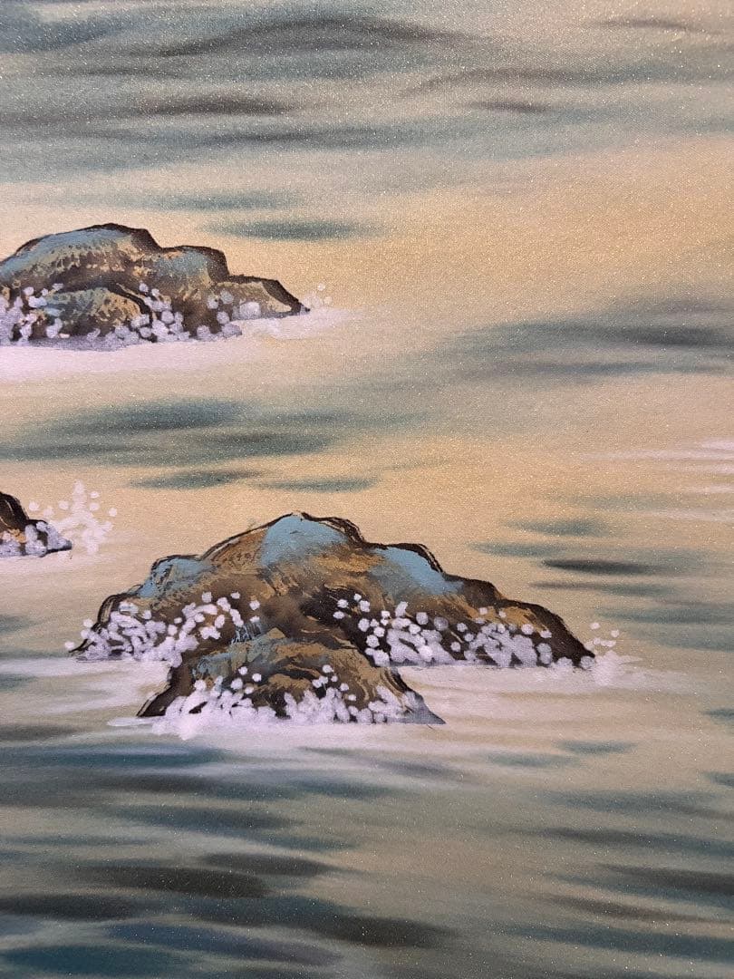 紅陽『日出』 肉筆 共箱 縁起物 日本画 掛け軸 掛軸 旭 旭日波 茶掛 骨董